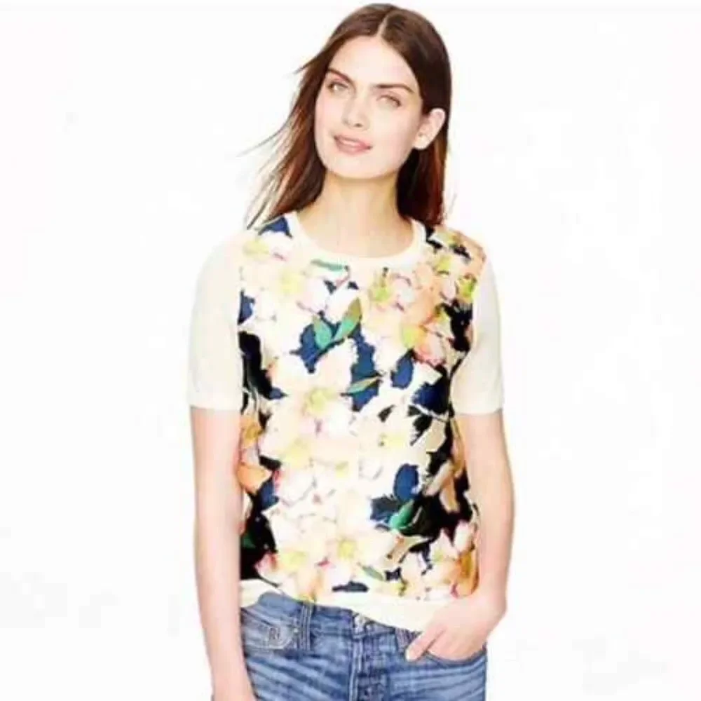 J. Crew Sweater Cove Floral Merino Wool Silk XXS Spring